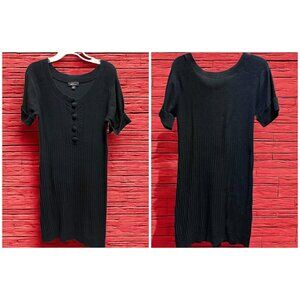 AGB Dress Black Ribbed Knit Dress With Button Detail